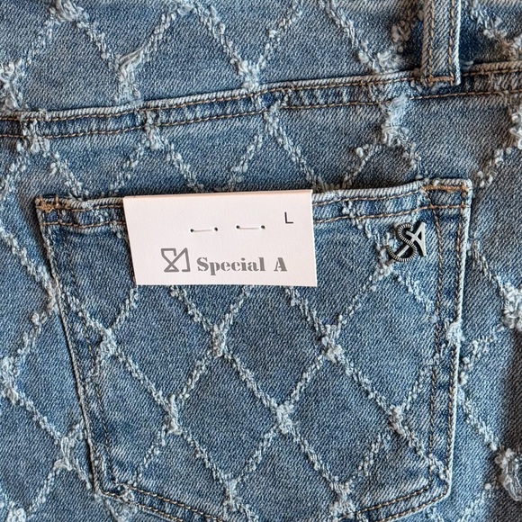 Special A Shorts Size Large Medium Blue Wash Diamond Stitch Pattern NWT - Picture 7 of 11